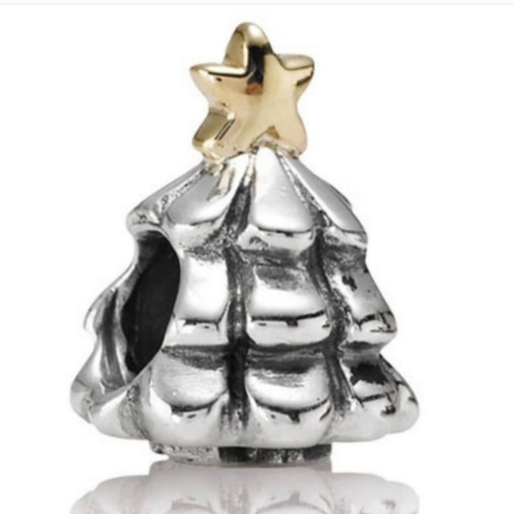 Authentic Pandora Sterling Silver Christmas Tree Charm w/14k Star
